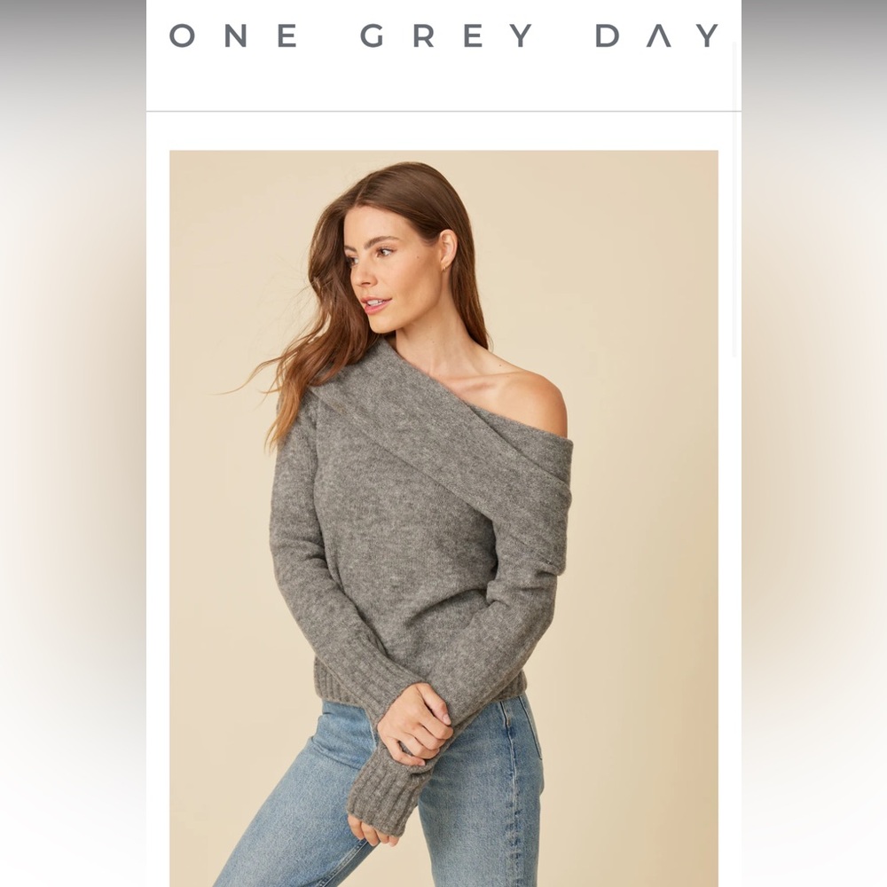 REVOLVE One Grey Day | Nova Pullover Merino Wool Off the Shoulder Grey Sweater